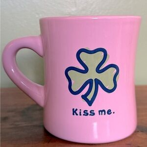 Life Is Good‎ "Kiss Me" Shamrock Coffee Mug Irish Clover ☘️ St Patrick's Day